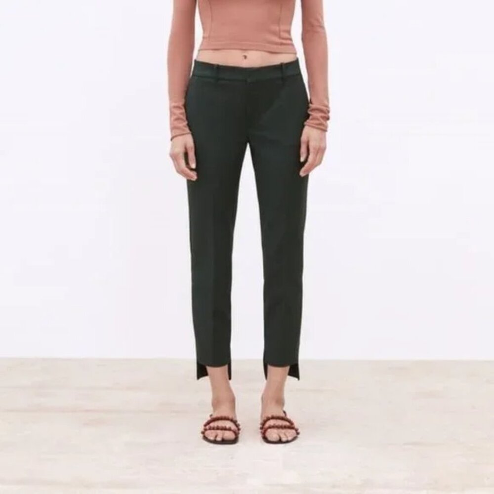 EUC Zara Asymetrical Hem Cropped Skinny Dark Green Trouser